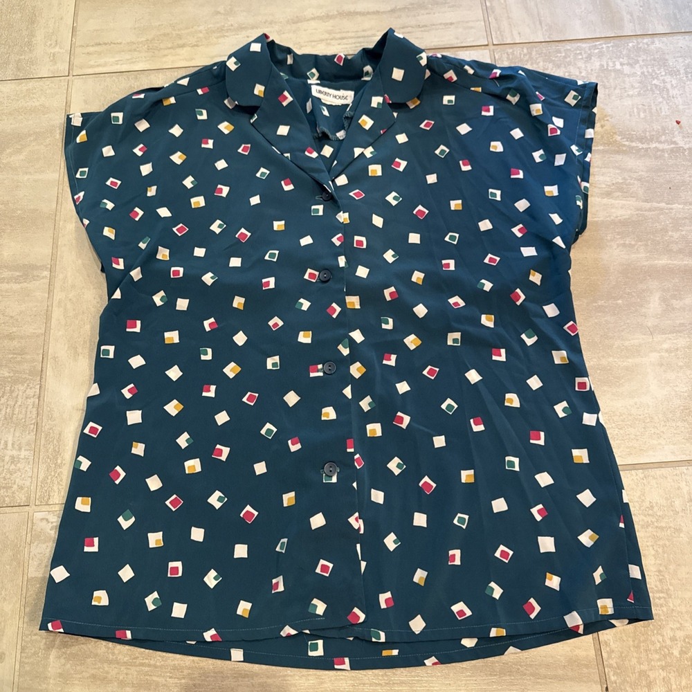 Vintage LIBERTY HOUSE Womens Cap Sleeve Blue Collared 90s‎ Retro Colorblock M
